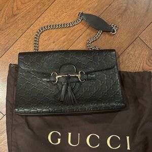 AUTHENTIC Gucci Black Embossed Leather Shoulder Bag